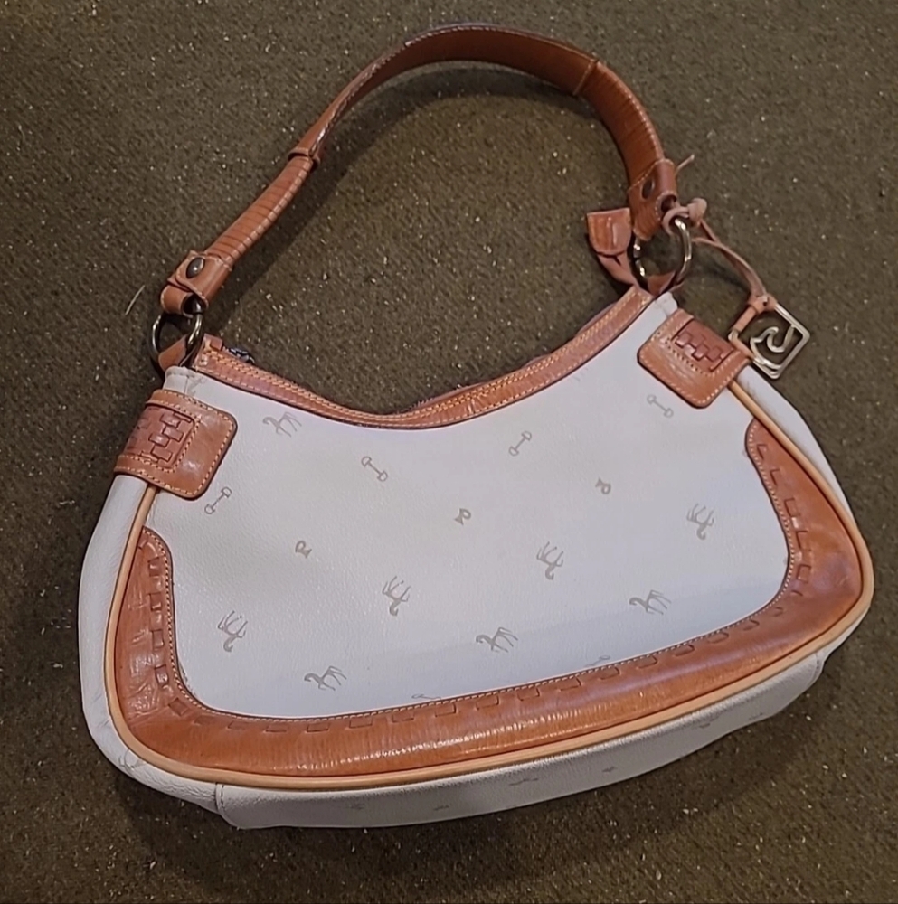 Petusco Elegant White and Tan Satchel made in Spain Leather Trim